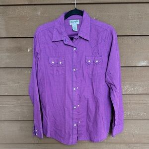 Wrangler pink and blue pearl snap Western Girls Long Sleeve Shirt size L